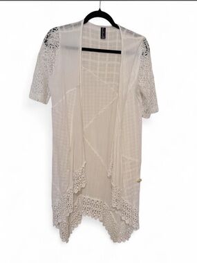 Sacred Threads White Crochet-Lace Trim Open Front Kimono